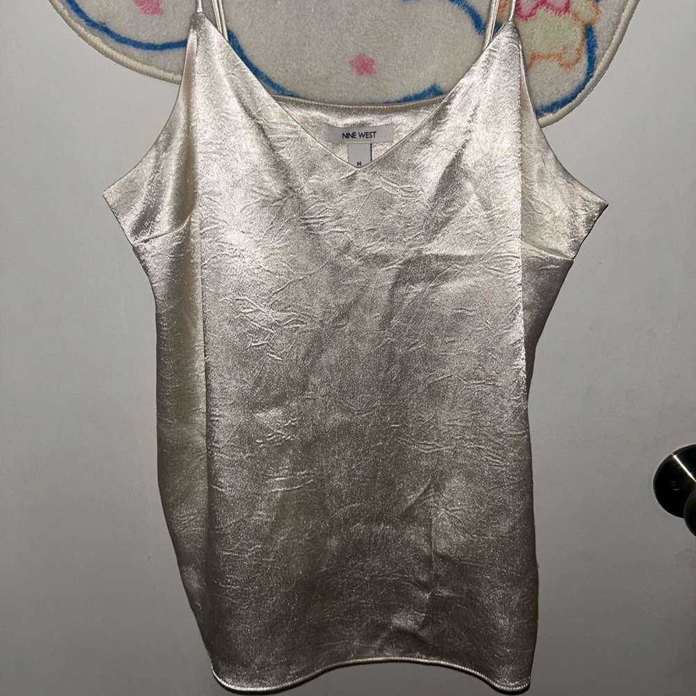 Nine West Metallic Silver Camisole Top